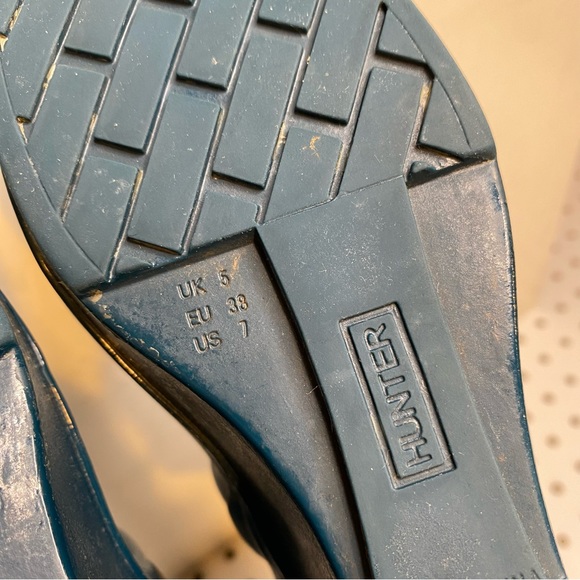 Hunter | Kellen Wedge Heel Rain Boot Dark Navy Teal Blue Sz. 7 - Picture 8 of 9